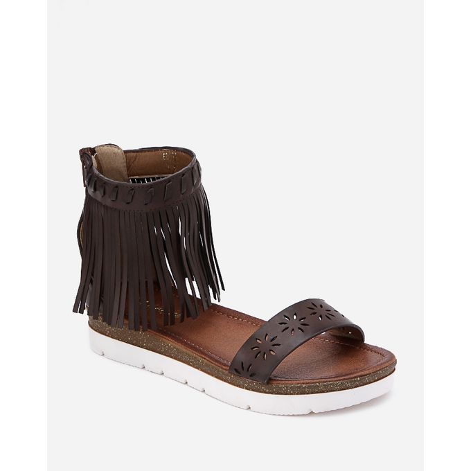 Buy Spring Back Zipper Fringes Sandals - Dark Brown in Egypt