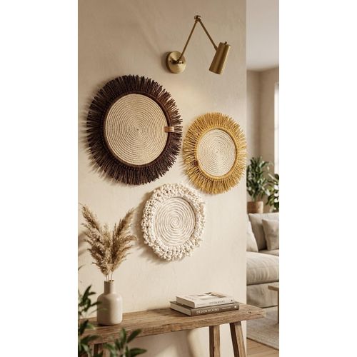 Handmade Boho Macrame Coasters & Wall Decor Set of 3 (Sizes: 35cm, 20cm, 20cm) – Premium Cotton & Jute Wall Hanging