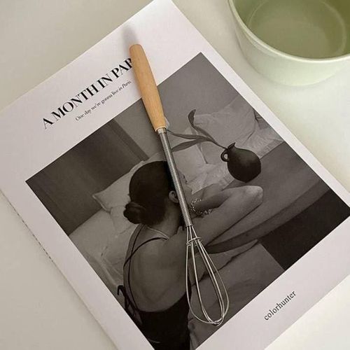 Mini Whisk with Wooden Handle, Stainless Steel Kitchen Tool for Coffee and Eggs