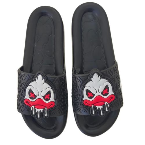 Slides Slipper with Angry Duck Graphic - Black