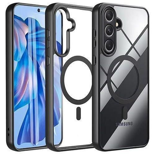 Crystal-clear magnetic case non-yellowing military-grade drop protection slim shockproof, with a black frame for Samsung Galaxy A16 4G and A16 5G