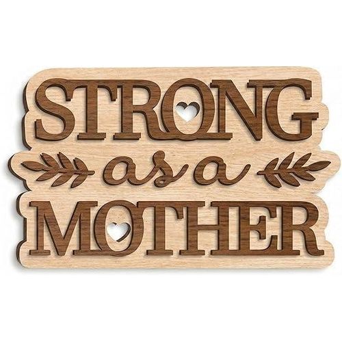 Premium Mother's Day Wooden Wall Art - 2-Layer 3D Laser-Cut MDF Wood Décor - 40cm Wide - Multiple Designs: Mother of the Year, Boss Mama, Blessed & More (Strong as a Mother)
