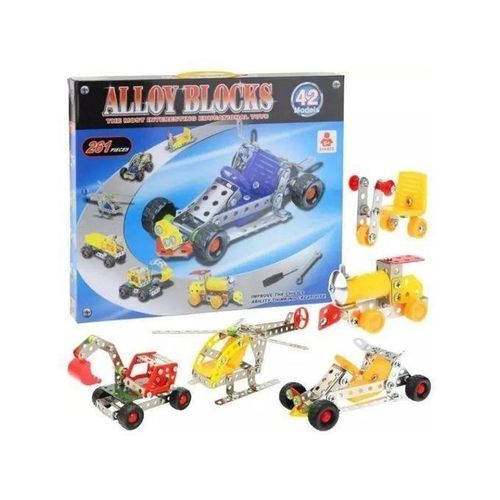 261-Piece Alloy Blocks Educational Construction Set – Versatile STEM DIY Engineering Toy for Kids to Build 42 Different Models, Including Vehicles, Aircraft, and Machinery for Creative Learning