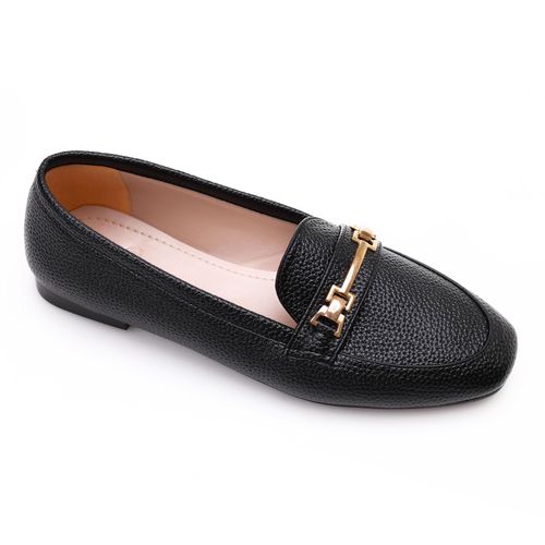 Casual Black Leather Ankle Strap Flat Shoes