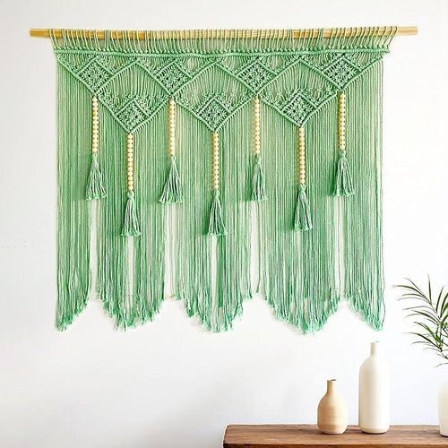 Youngeast Large Macrame Wall Hanging Macrame Headboard for Bedroom Macrame Window Curtains Boho Wall Decor Wall Art tapestry Tassel Woven Wall Backdrop 31”X39” (Wood Dowels Not Included)