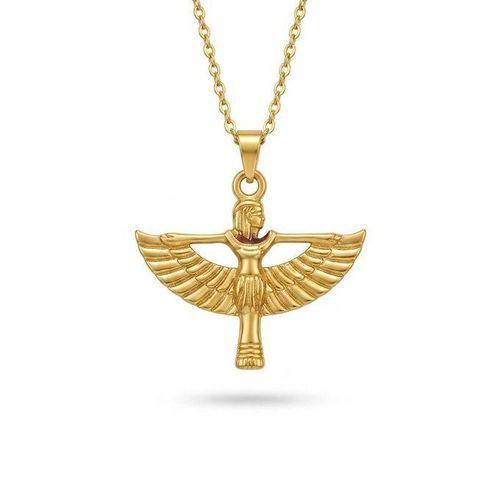 Golden Winged Goddess Isis Pendant Necklace - Ancient Egyptian Protection Symbol