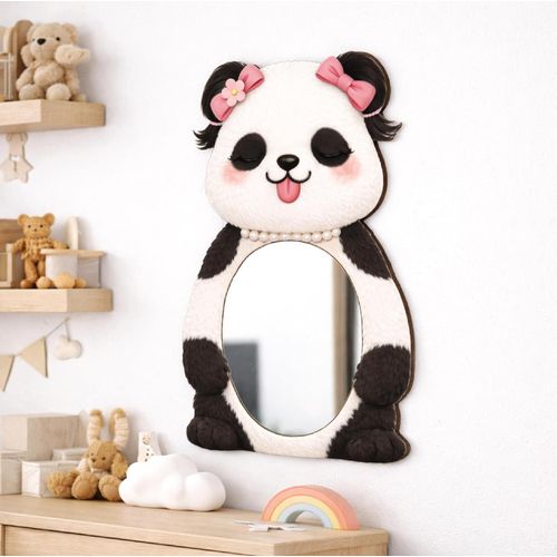Kids Wall Mirror - High Quality Wood - Lovely Panda - Girls - Modern Decor - Completely Safe for Toddlers - Unbreakable - Lightweight and Easy to Install - Add Style to Baby Room