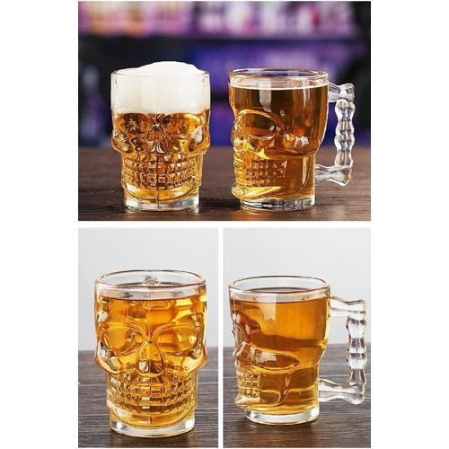 Elegant Skull Glass Mug - 500ml Clear Glass Cup with Handle for Drinks, Cocktails and Party Drinks Durable and Stylish Barware for Home and Gifts 1 Piece