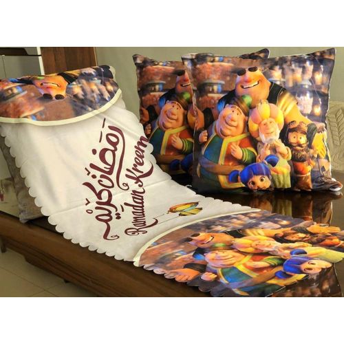 Table Runner with Cushion Set – 3 Pieces – Turkish Velvet – Digital Print