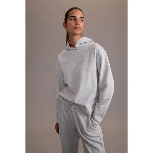 Woman Hooded Standart Fit Sweat Shirt - Grey Melange