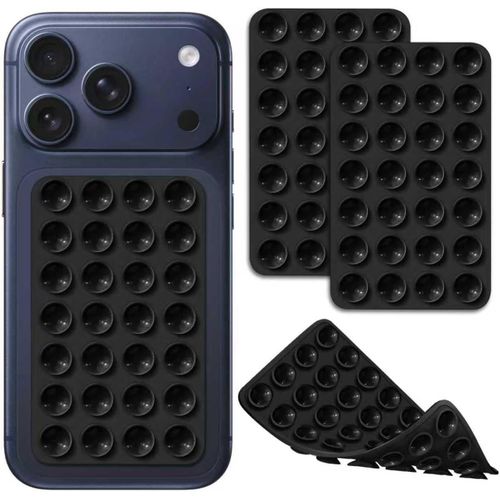 2 Pack Suction Cup Phone Case Mount Double-Sided,Silicon Sticky Phone Stand for iPhone and Android, Hands-Free Strong Grip Holder for Selfies and Videos - Black