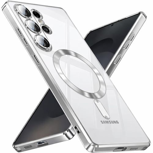 Plated-Edge Protective Case for Samsung Galaxy S26 Ultra, Compatible with MagSafe accessories, Supports wireless charging, Camera protection - Silver