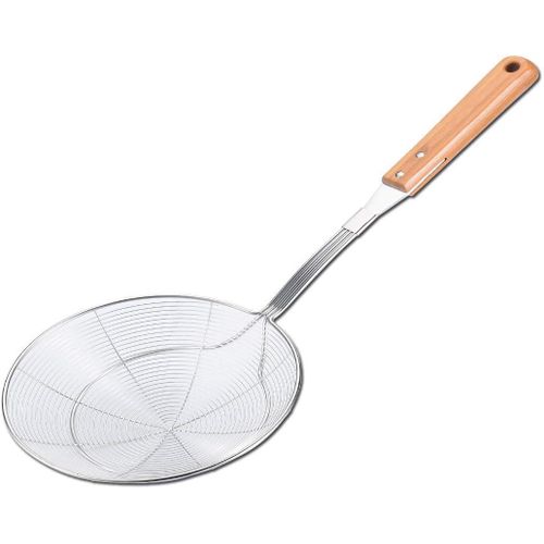 Stainless Steel Wire Spider Noodle Pasta Basket Strainer with Bamboo Handle (Small, Over 5.5in)