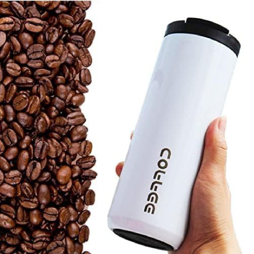 hanso Insulated Vacuum Coffee Cup, Reusable Leakproof Double Wall Coffee Cup, Insulation Stainless Steel Eco-Friendly Travel Office Mug for Hot Coffee Tea and Cold Drinks 500ML, White