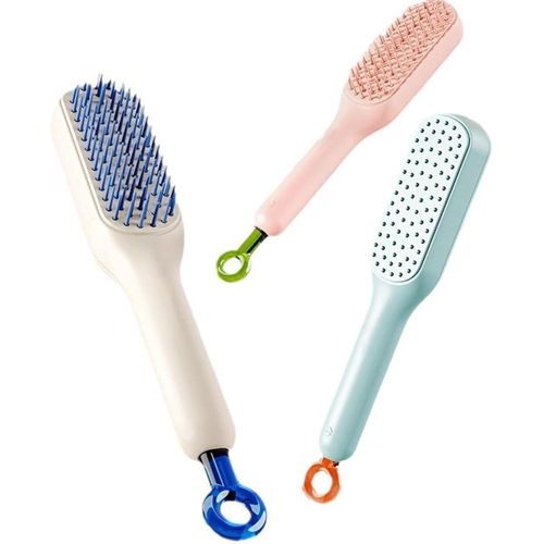 Straight Hair Detangling Brush – Self-Cleaning Airbag Hair Comb with Scalp Massage, Anti-Static Bristles, Rotating Handle for Women