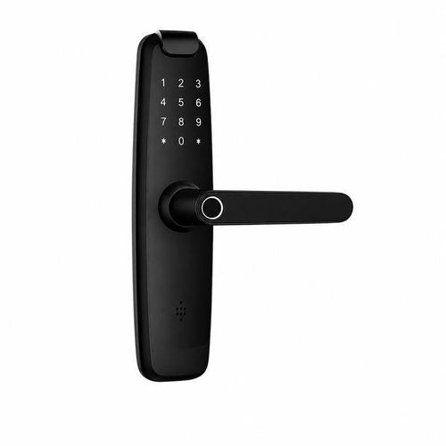 Smart Room Door Lock - Advanced Fingerprint, Card, Password & Mechanical Key Access Control System - Optional APP & Remote Support - Modern Security Handle Lock - Black ,HR-02