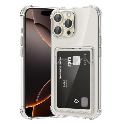 iPhone 16 Pro Shockproof Case with Card Holder - Clear Protective Cover