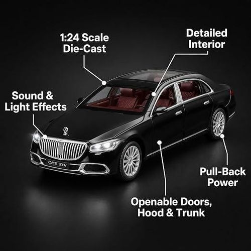 Mercedes Maybach S-Class 1:28 Scale Die Cast Metal Car - Pull Back Luxury Limousine with Openable Doors, Hood & Trunk, Lights & Sound, Collectible Showpiece for Kids 6+ & Car Enthusiasts