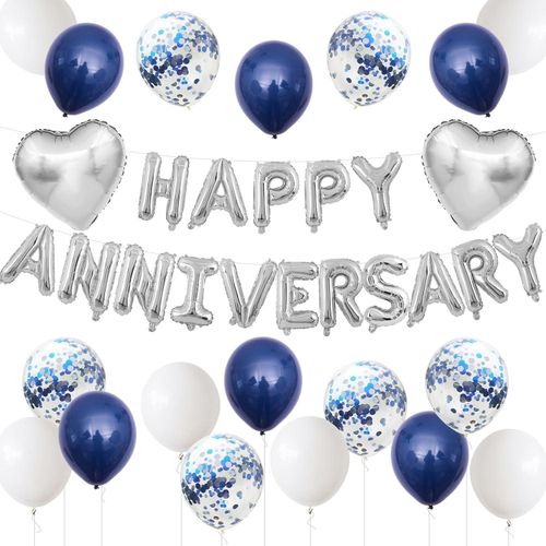 Anniversary decoration azul plateado, aluminum globo credit card for anniversary with confiti, latex globos, aluminum corazón globos for celebrations, sorpresa events, noches