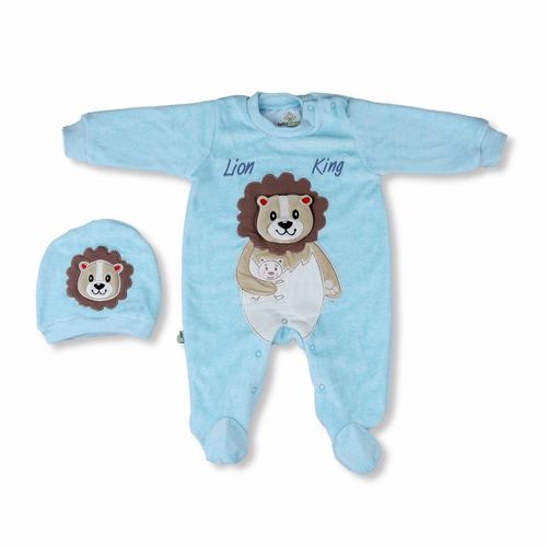 بدلة قطنية للأطفال مع قبعة - تركواز - بيبي شورة