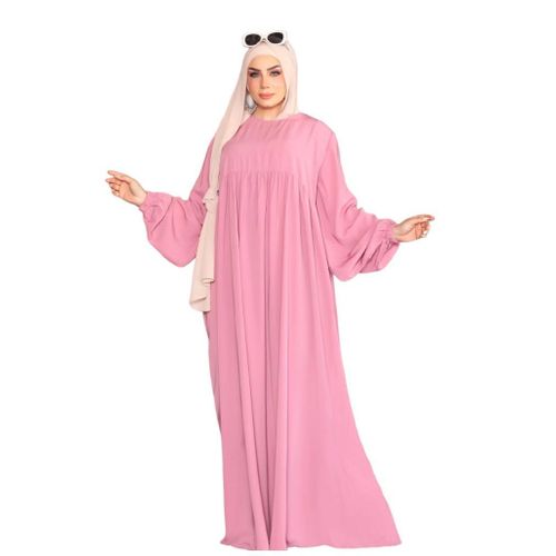 PINKI - Olive Green Casual Maxi Dress for Women with Long Sleeves and Round Neck, Comfortable Loose Fit for Prayer & Daily Wear