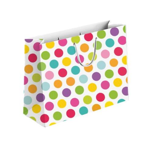 Gift Bag Colourful Polka Dot White Paper Bag with Rope Handles, Multicolour Spots, Party Theme