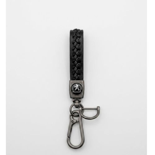 Peugeot Premium Braided Leather Keychain with Metal Clip - Durable Car Key Holder - Stylish Automotive Key Ring Accessory