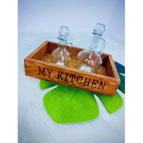 Rectangular kitchen tray made of waterproof moki wood, breakfast serving tray, multi-purpose kitchen tray, size 30 cm x 20 cm x 7 cm (small size)