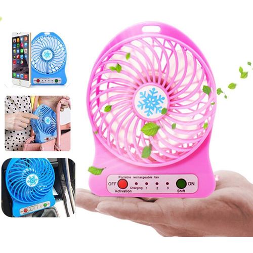 Portable mini desktop fan with USB charging, powered by a USB port and 18650 battery, ideal for summer, travel and walking (pink)
