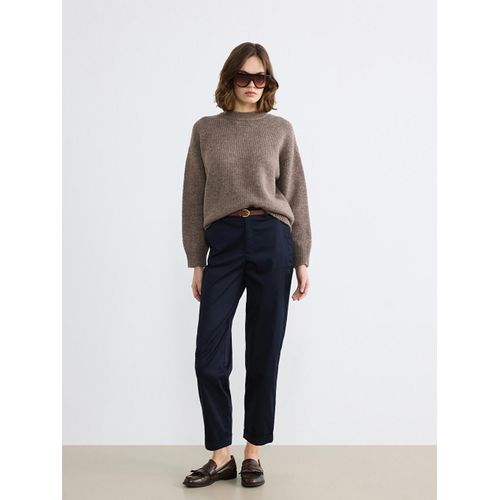 Belted Standard Fit Gabardine Women's Trousers