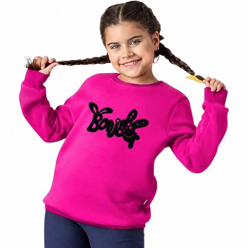 Girls' Winter Sweatshirt, Cotton Fleece with Warm Inner Lining – Comfortable & Cute Design - Fuchsia*Black