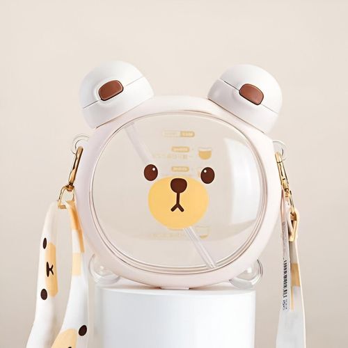 Summer Bottle - Elegant Acrylic Teddy Bear Design Featuring Two Caps and Different Straws, Perfect for Outings, Clubs, and Schools, Safe and Stylish with Secure Closure and Carry Strap, 750ml