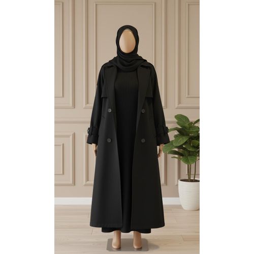 Women's Winter Cashmere/Wool Coat + Ribbed Dress - Black