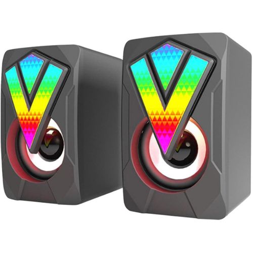RGB PC Speakers - Desktop Speaker for Game Monitor - Wired USB Speaker for Notebook Computer Music and Desk USB Port Sound System, 3.5 mm Audio Connection, Sound System with Clear Sound for Computer,