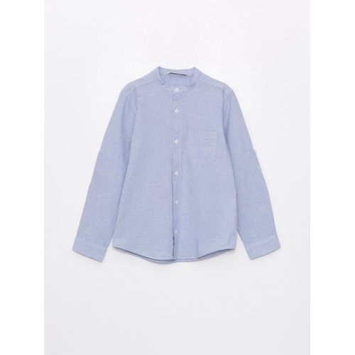 Grandad Collar Linen Blend Boy's Shirt