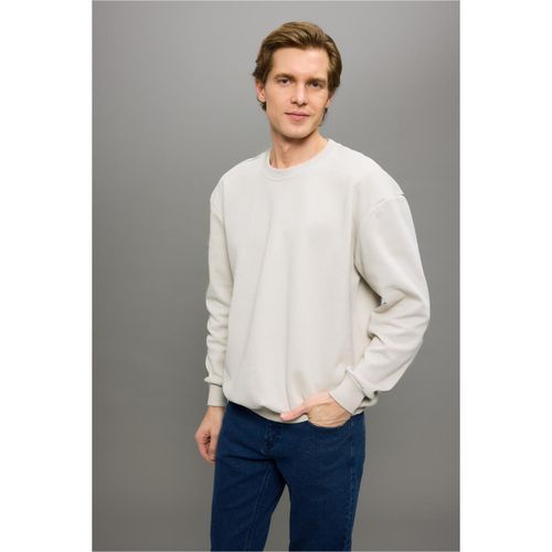 Boxy Fit Crew Neck Basic Plain Piqué Sweatshirt
