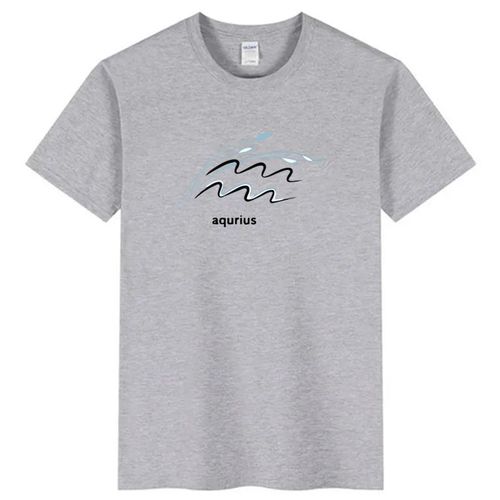Aqurius Grey Graphic T-Shirt, Crew Neck, Short Sleeve, Wave Print