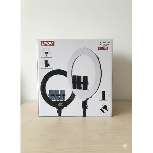 upoh Rl-18 selfie ring light 18 inch and photographic lamp with 3 mobile silfy - black