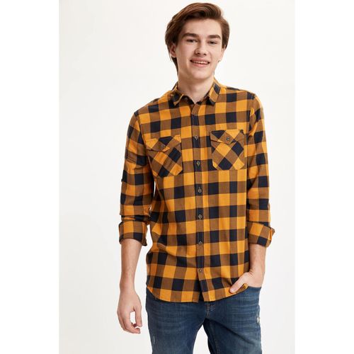 Slim Fit Square Patterned Long Sleeve Shirt