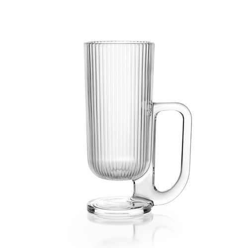 Savor Mug Set 260 ML Set of 3 Long Mug with Big Handle and Ribbed Wall for Cappuccino Latte Nescafe Tea or Juices Clear Pure Glass Modern and Unique Design