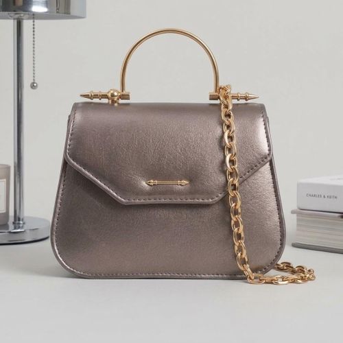 Luxury Leather Flap Crossbody Bag With 2 Hands - Grey