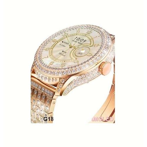 Share this product Smart Watch G18 mini Women Fashion Mini Watch AMOLED Screen Bluetooth Call 3 Strops Stainless Silicone Long Battery Life Health Tracking - Gold