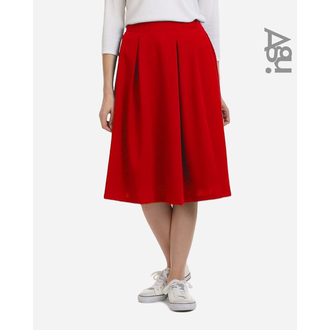 اشتري Agu Plain Fashionable Midi Skirt - Red في مصر