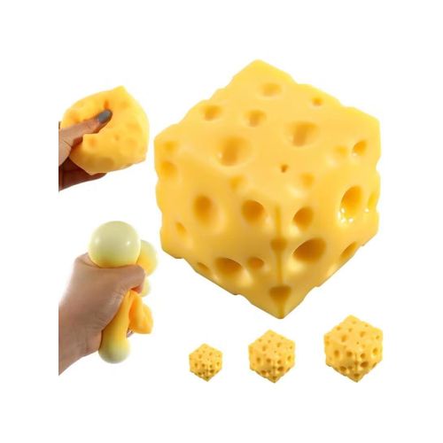 Cheese Block Squishy Squeeze Toy 5cm Premium Swiss Cheese Fidget Stress Ball for Kids & Adults Soft Sensory Decompression Toy for Anxiety Relief Study Focus Funny Novelty Stocking Stuffer Gift & Office Desk Accessory