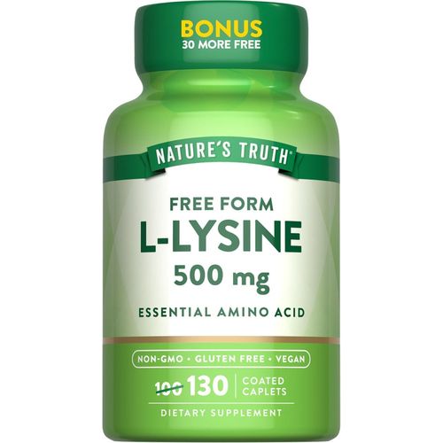 L-Lysine 500 mg Coated Caplets 130 Caplets 130 Servings - Advanced Immune, Collagen & Tissue Support Matrix - Non-GMO & Gluten-Free
