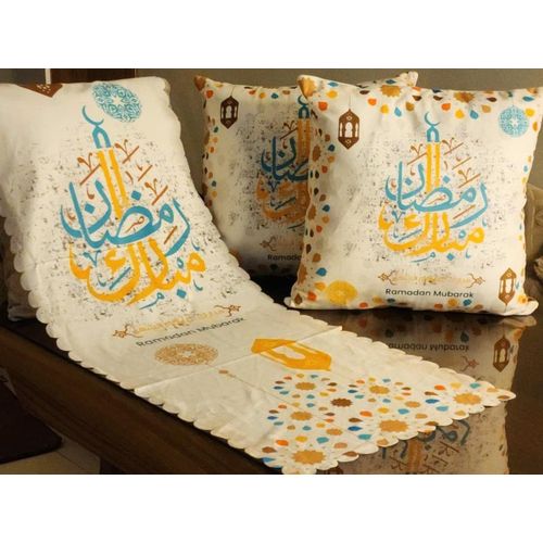 Table Runner with Cushion Set – 3 Pieces – Turkish Velvet – Digital Print