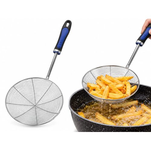 Stainless Steel Mesh Frying Skimmer with Comfortable Handle – For Straining Potatoes, Falafel, and Fried Foods