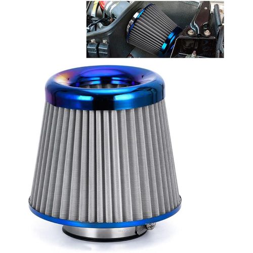 Car Air Filter Dry Air Filter for Cold Air Inlet, 3 Inch Hole Cone Filter, Suitable for Cars Blue in Grey