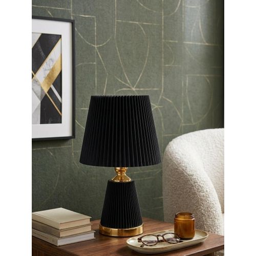 Modern Black Pleated Table Lamp with Gold Base - Luxury Decor