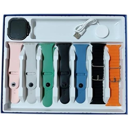 ساعة ذكية كبيرة 7 في 1 بشاشة 2 بوصة عالية الدقة HD، للاتصالات/تتبع اللياقة البدنية/شحن لاسلكي/معدل ضربات القلب/تشبع الأكسجين/الطقس/كاميرا/موسيقى/لأجهزة IOS/أندرويد للرجال والنساء